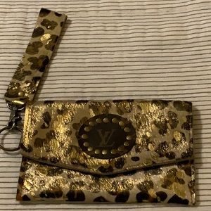 Upcycled Wristlet, Detachable Key Ring, Gold Leopard Print, New without tags